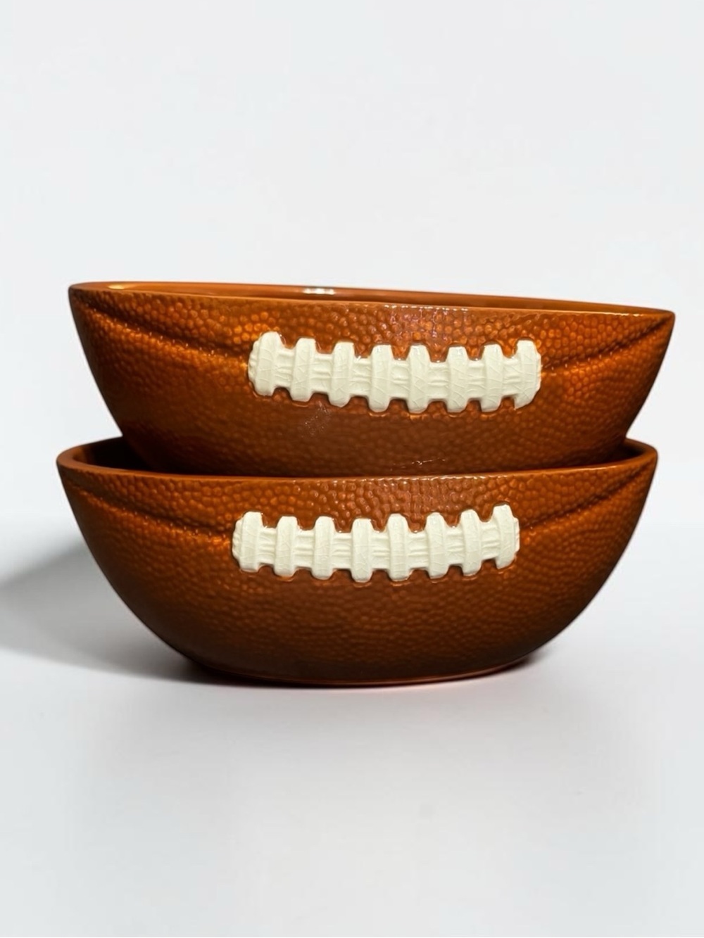 HALLMARK Football Ceramic Bowls Set of 2 Party Super Bowl Dip Snacks Decor Fun